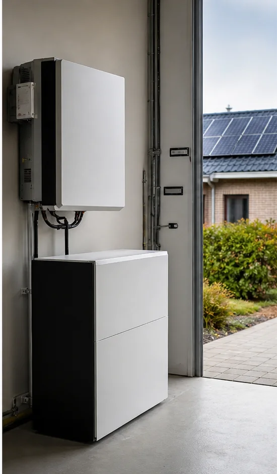 Residential solar home with a compact battery storage installation