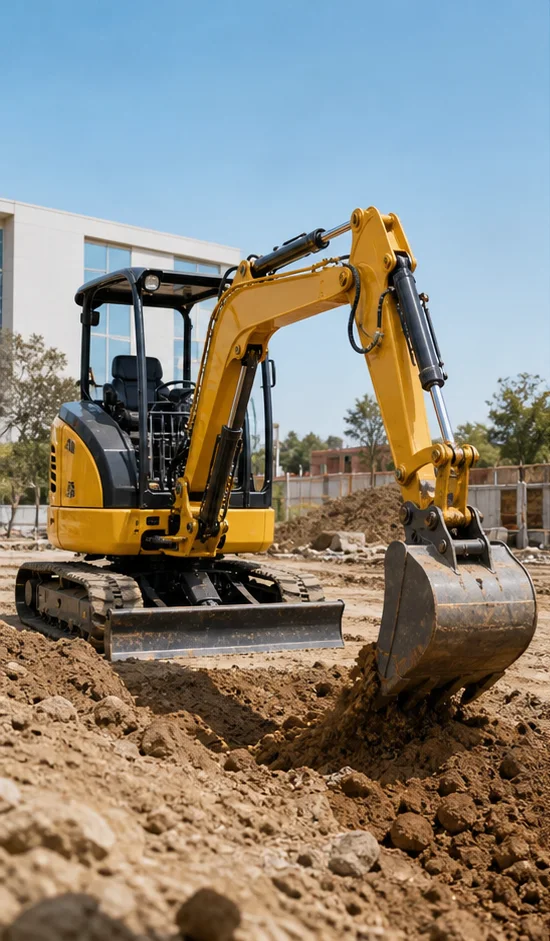 Compact mini excavator working on a construction site