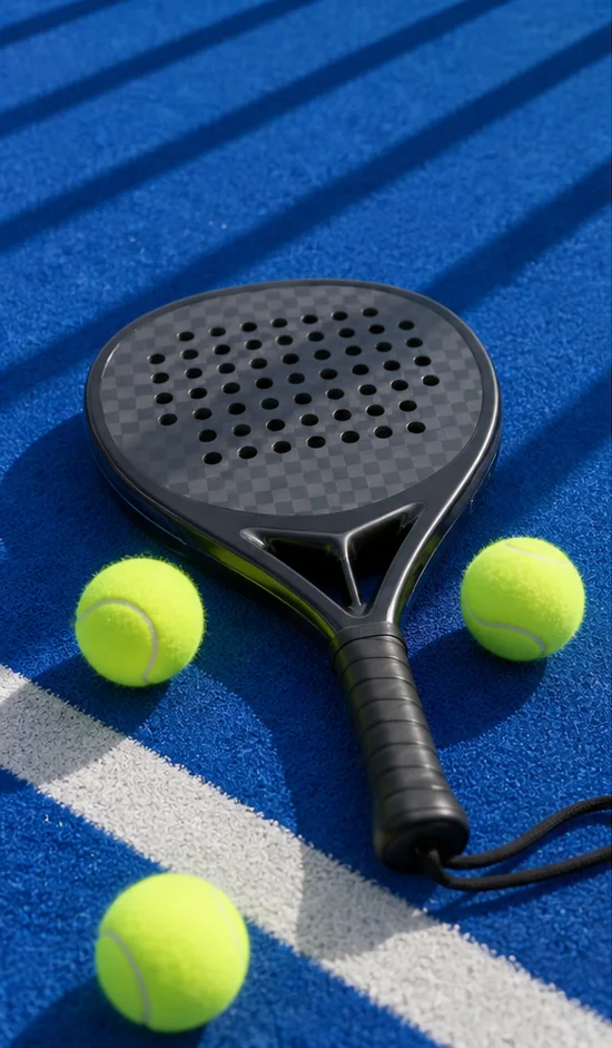 Premium padel racket on a blue padel court