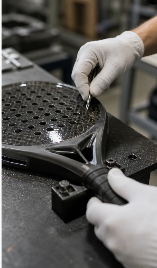 Quality inspection of a carbon-fiber padel racket surface and handle